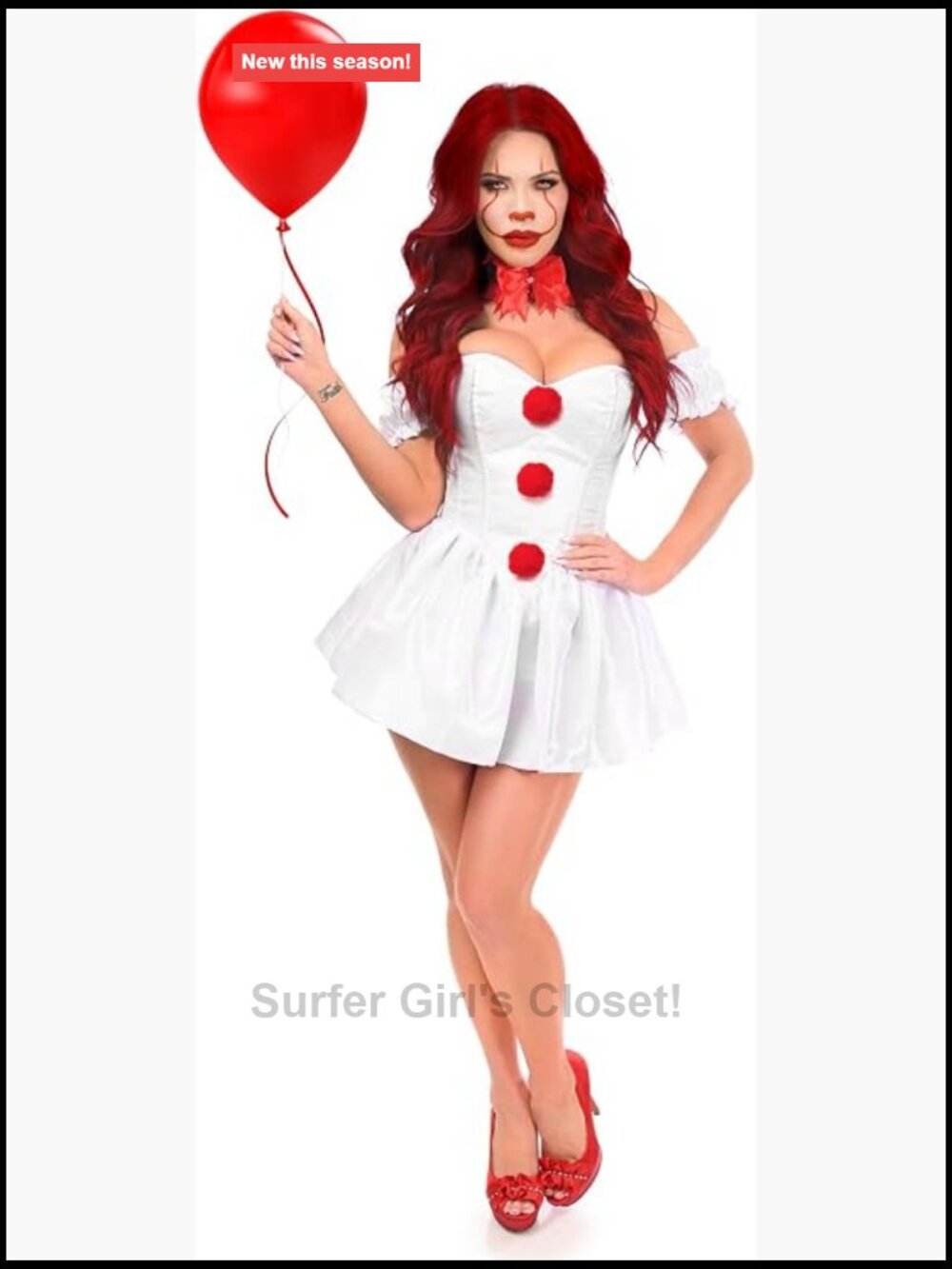 Killer Clown Corset Costume 3pc Steel Boned Lace-Up Back